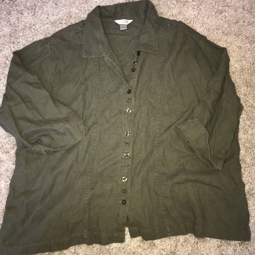 Olive green button-down top